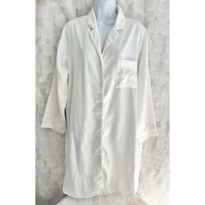 Miss Elaine White Satin Sleep Shirt Brocade Medium Fleece Lined Long Sleeve
